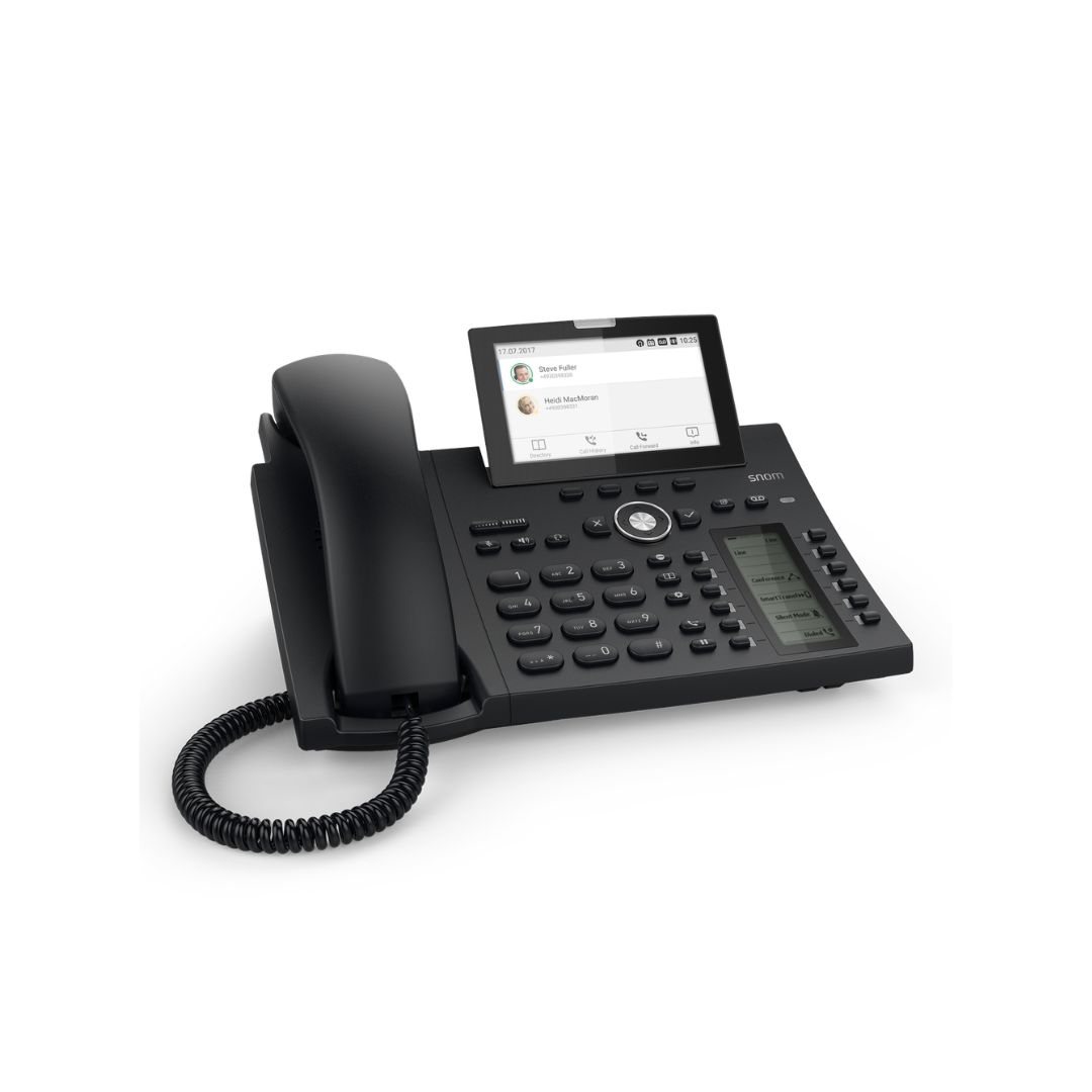 The snom technology features a 4.3-inch TFT color display, providing clear visibility of essential information